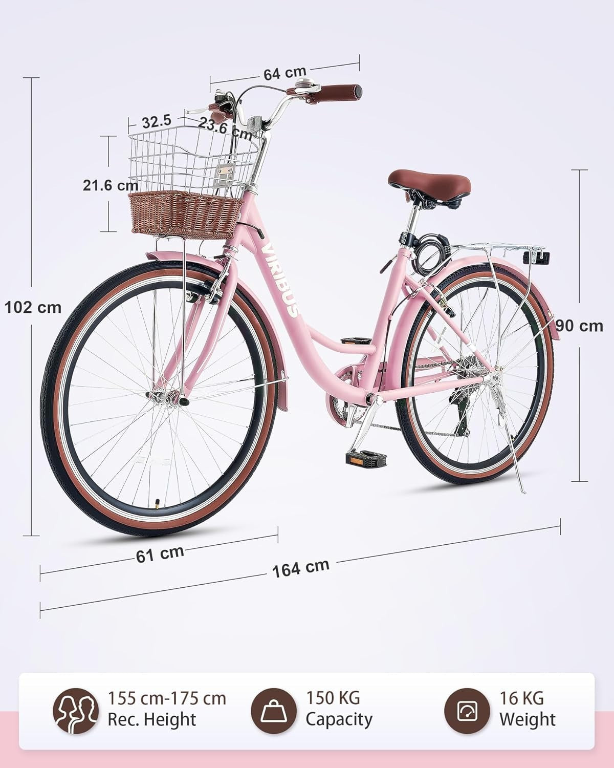 Women’s 24" Cruiser Bike 7-Speed Step-Through Frame Rattan Basket Rack