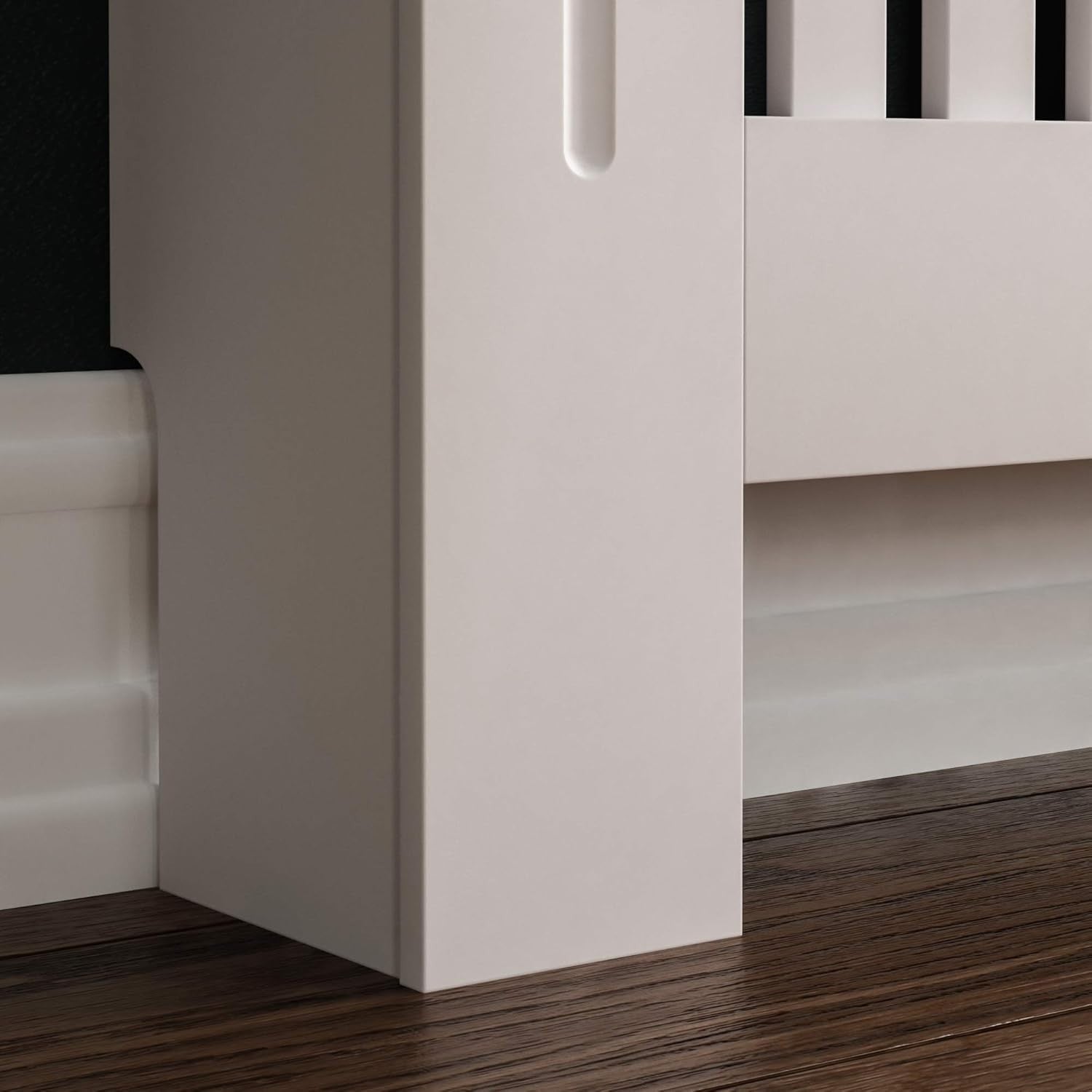 White Radiator Cover Cabinet Small MDF Modern Slatted Grill with Wood Top Shelf