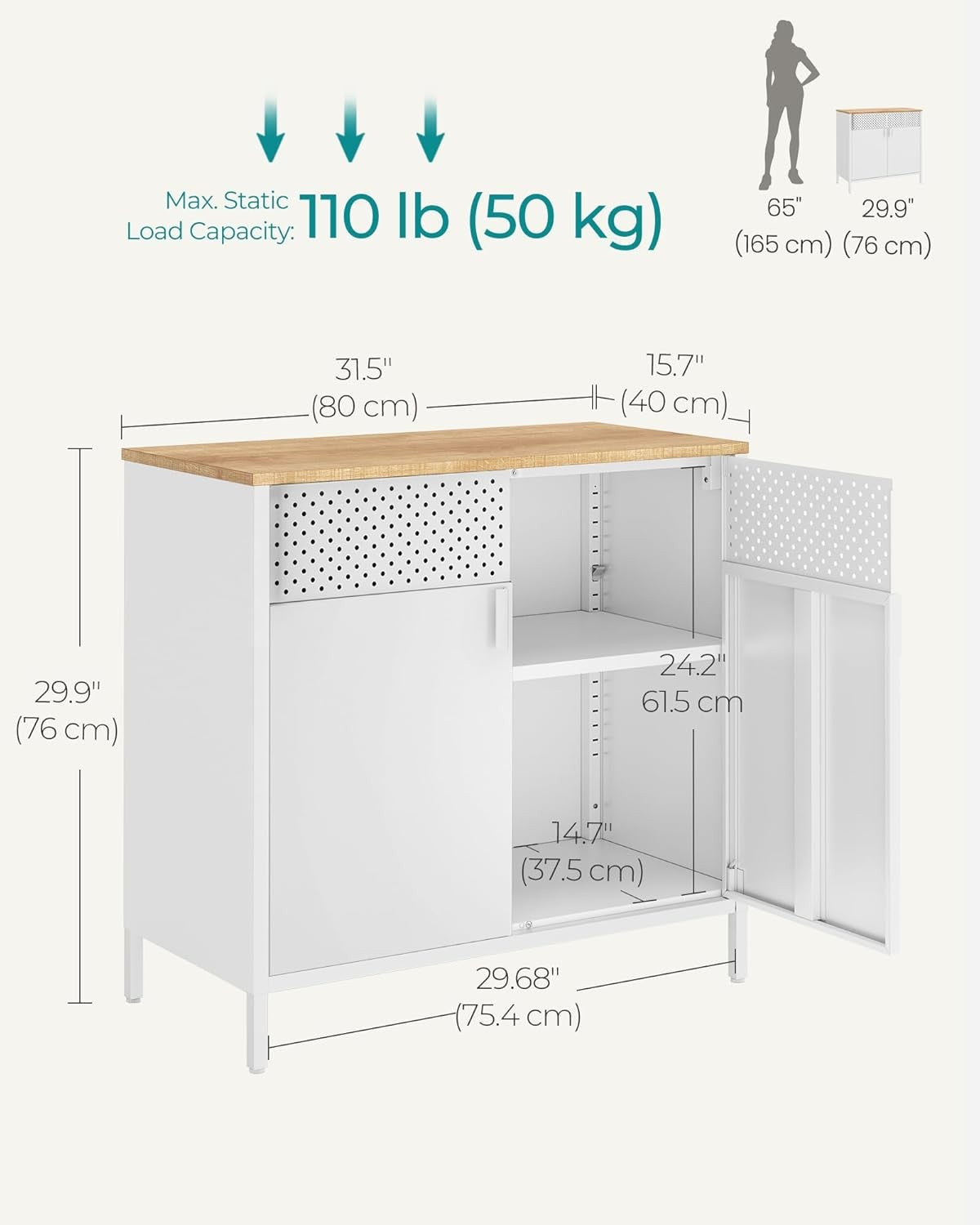 Metal Storage Cabinet Sideboard Cupboard with Shelves Natural White 80cm