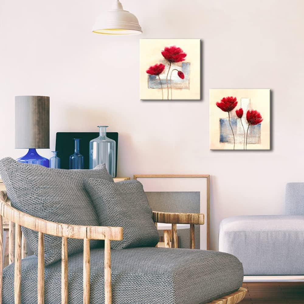 Abstract Floral 2‑Panel Canvas Wall Art 12×12 in Each Ready to Hang