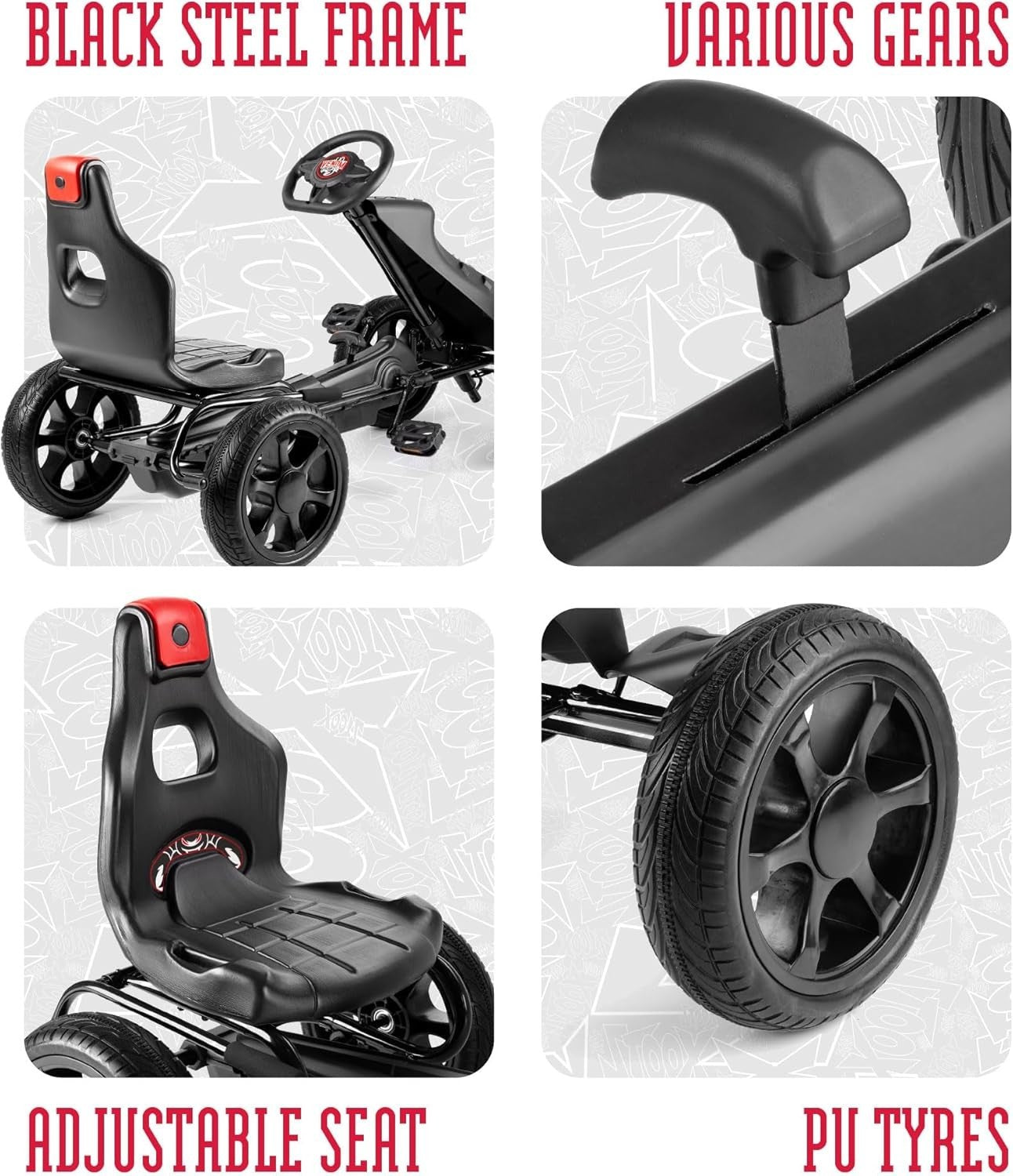 Kids Pedal Go Kart Ride On Race Car Adjustable Seat Gears Brake 122cm