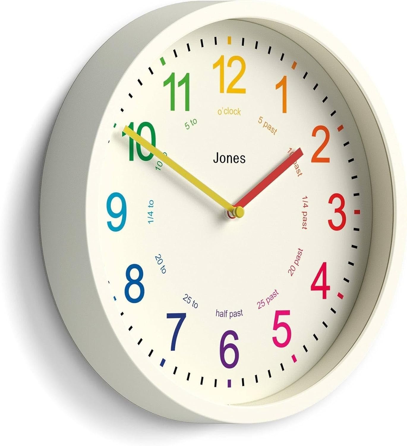 Kids Wall Clock 25cm Silent Quartz Cream Modern Colourful Number Nursery Clock