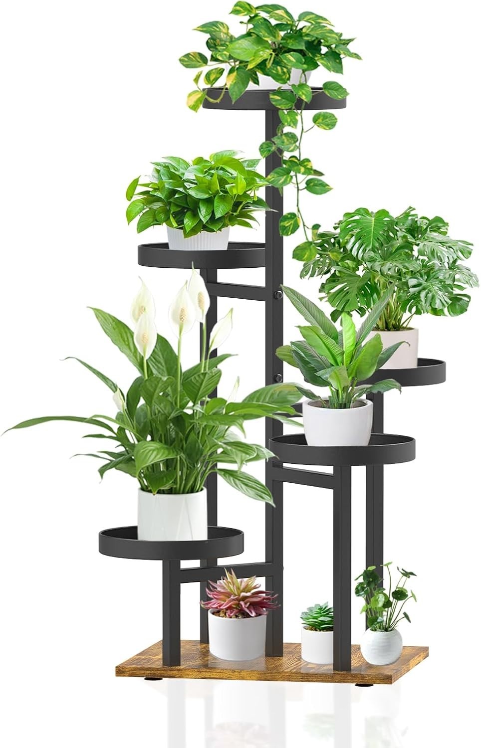 5-Tier Metal & Wood Plant Stand, Corner Indoor Outdoor Flower Display Rack