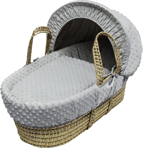 Grey Wicker Moses Basket with Rocking Stand & Mattress Baby Bed Crib Grey