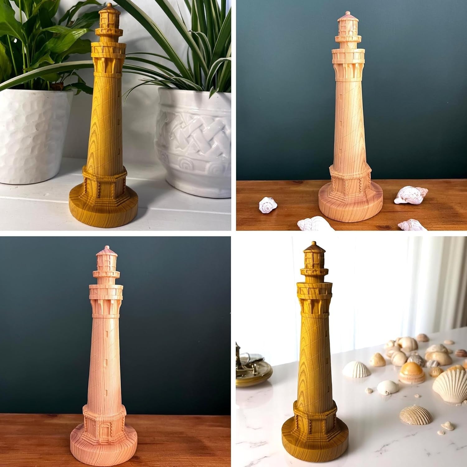 Coastal Lighthouse Ornament 23cm Wood Effect Nautical Home Decor Seaside Statue