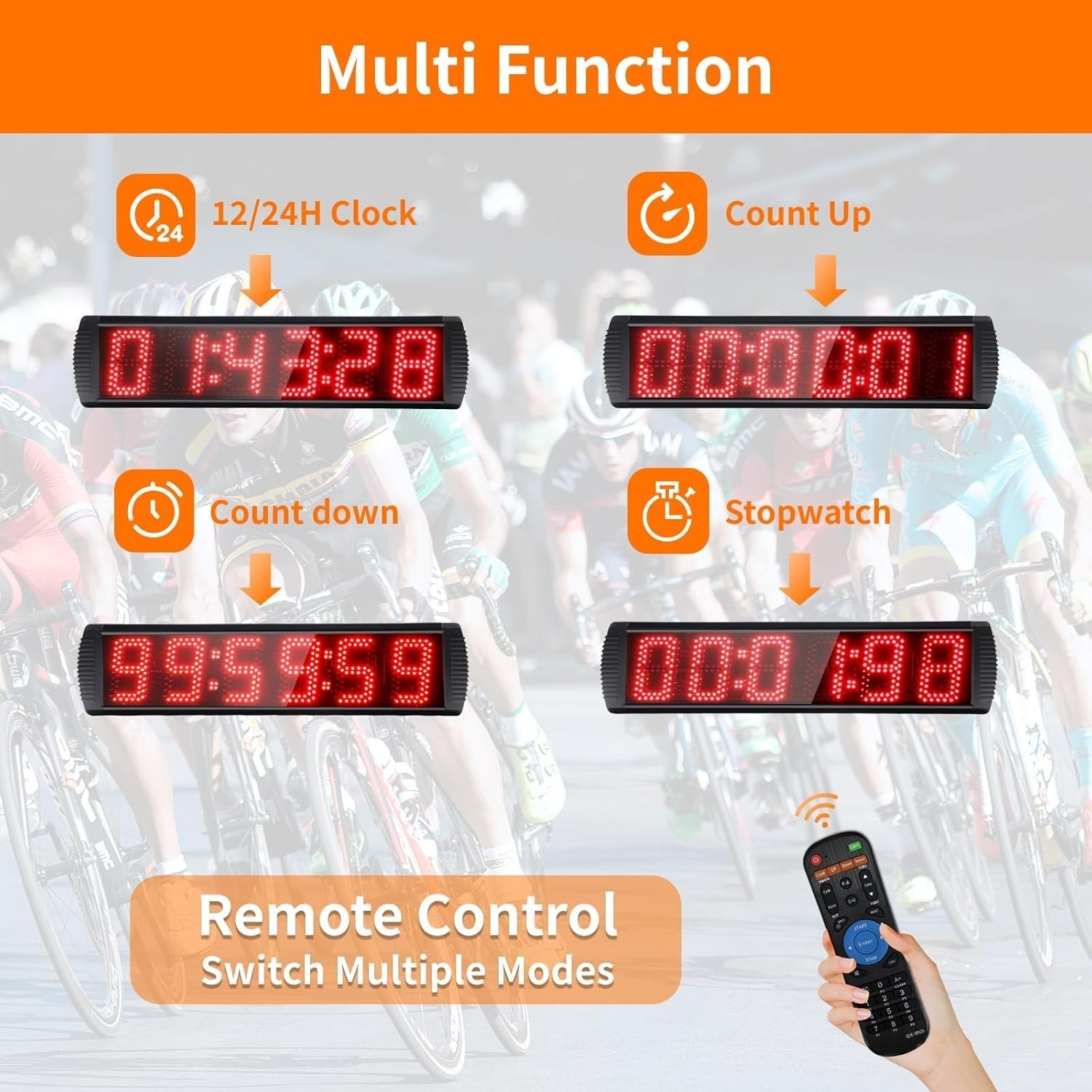 Large LED Gym Timer Clock with Remote, 6-Digit Stopwatch, Countdown & 12/24H