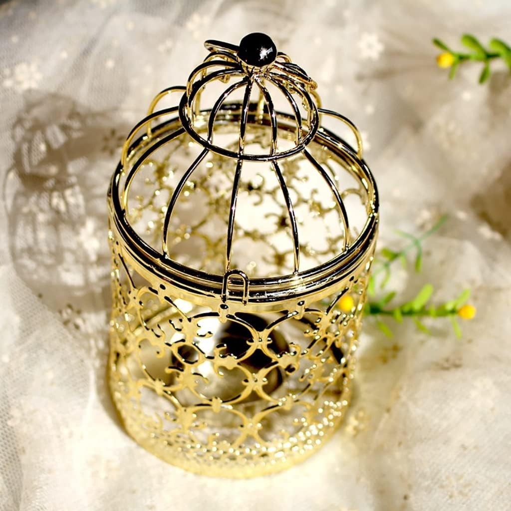 Decorative Hanging Lantern – Bird Cage Metal Candle Holder (A Gold)
