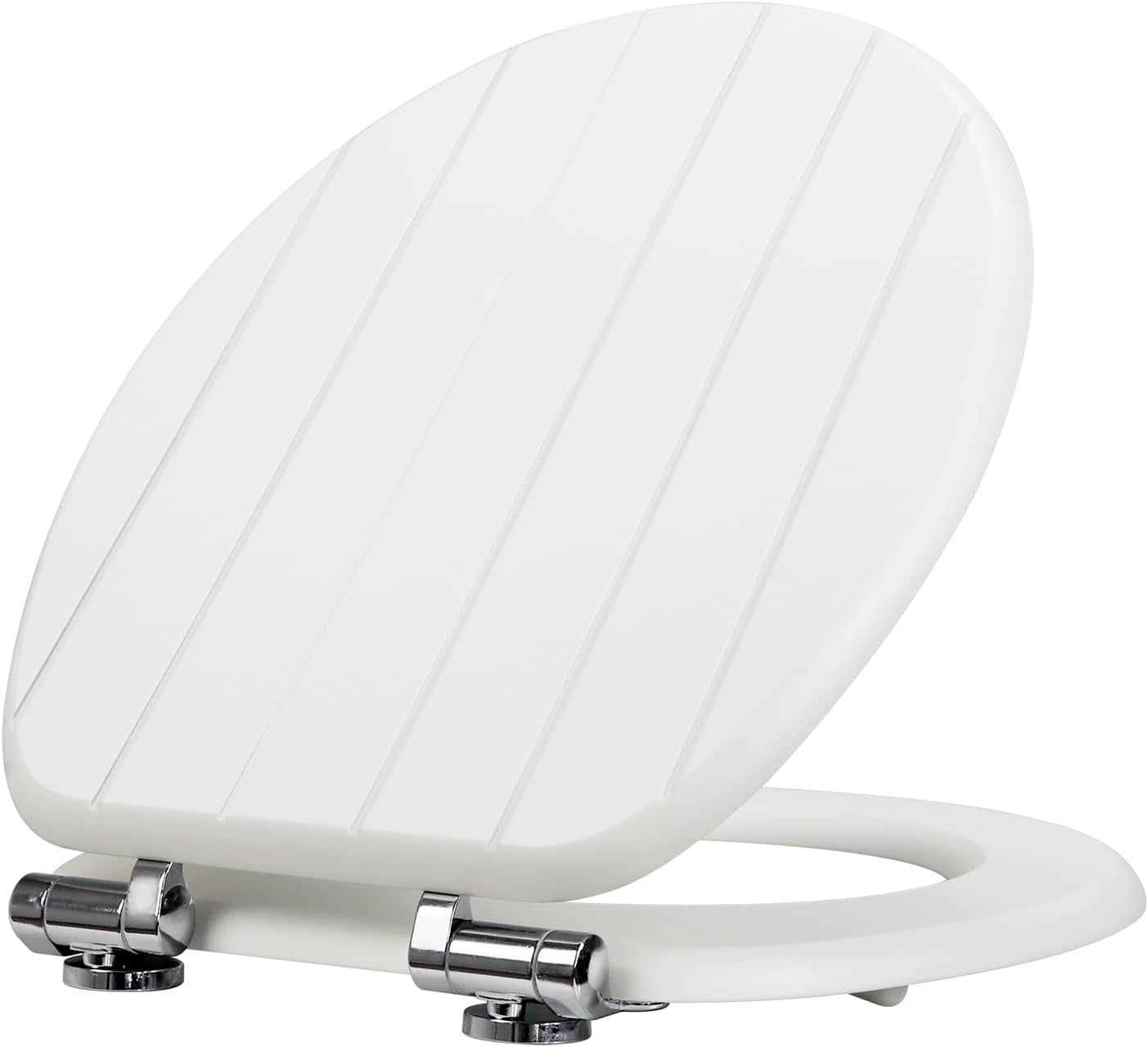 White Wooden Toilet Seat MDF Soft Close Adjustable Hinges 43.5x37.5cm