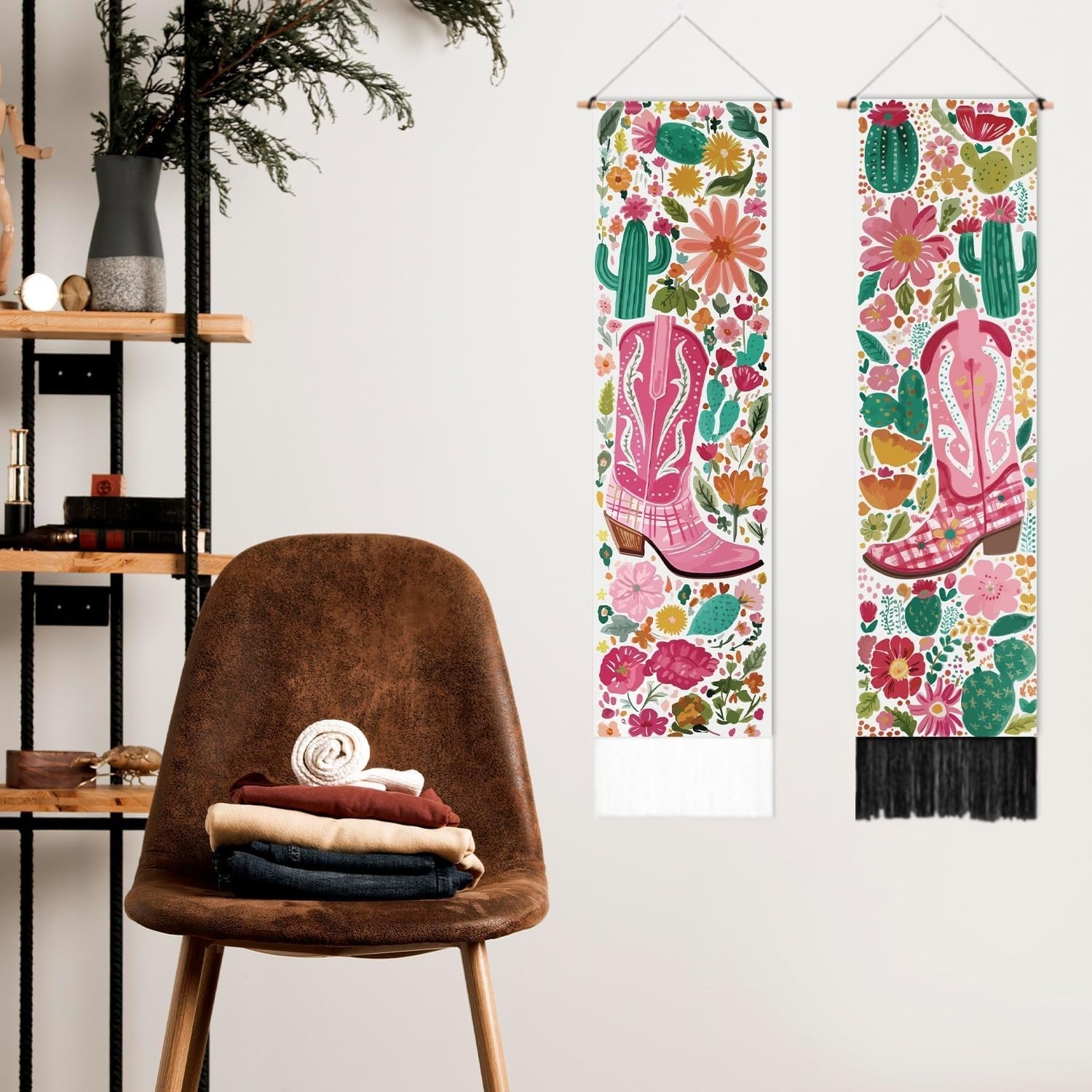 2 Pack Boho Floral Wall Tapestry Vertical Decorative Set