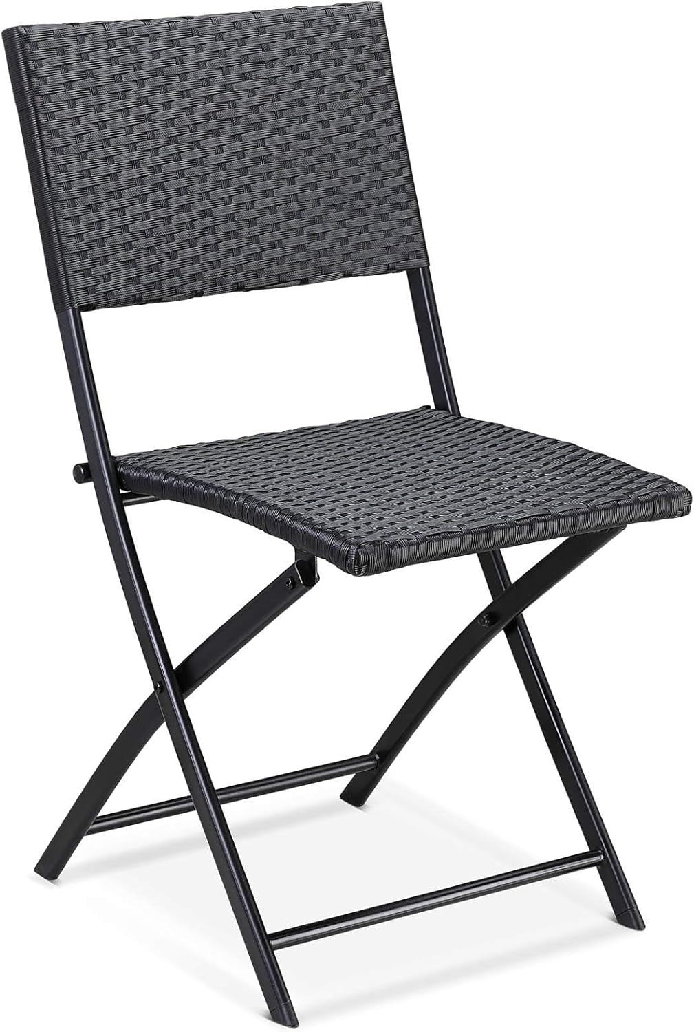 Black Folding Rattan Chairs Set of 4 Weatherproof Patio Balcony Bistro Seats