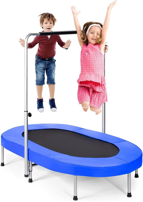 Oval Foldable Trampoline for Two Adjustable Handle Indoor Fitness 150KG