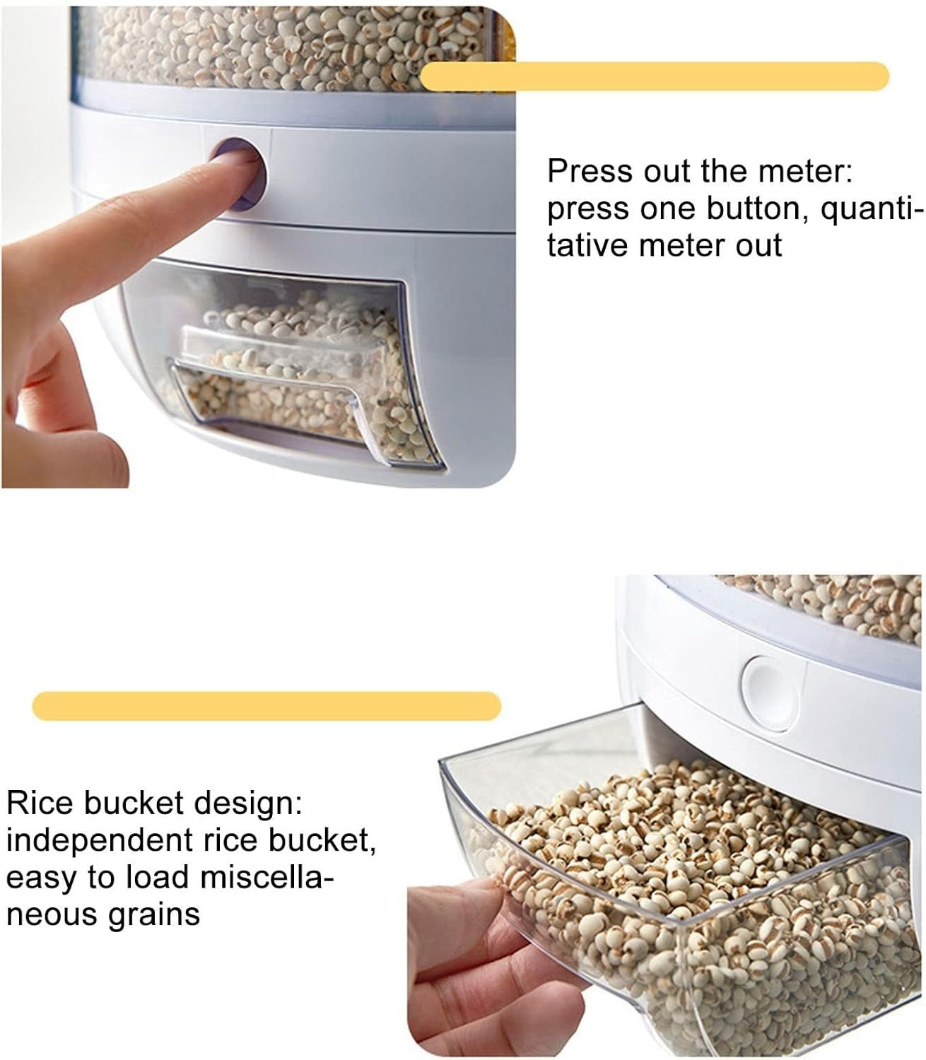 10KG Rotating Rice Dispenser 6 Grid Airtight Grain Cereal Bin