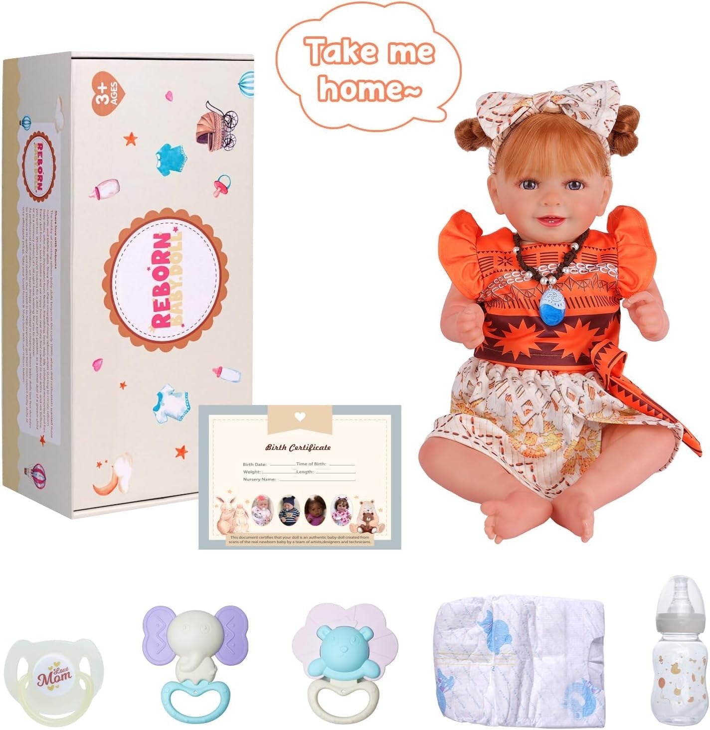 20” Reborn Baby Doll Long Hair Soft Cloth Body Girl Set