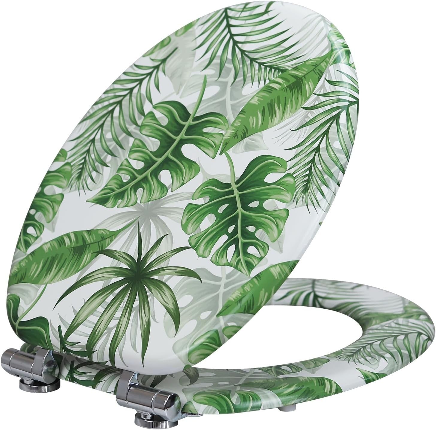 Designer MDF Wooden Soft Close Toilet Seat Patterned O Shape 43.5x37.5cm