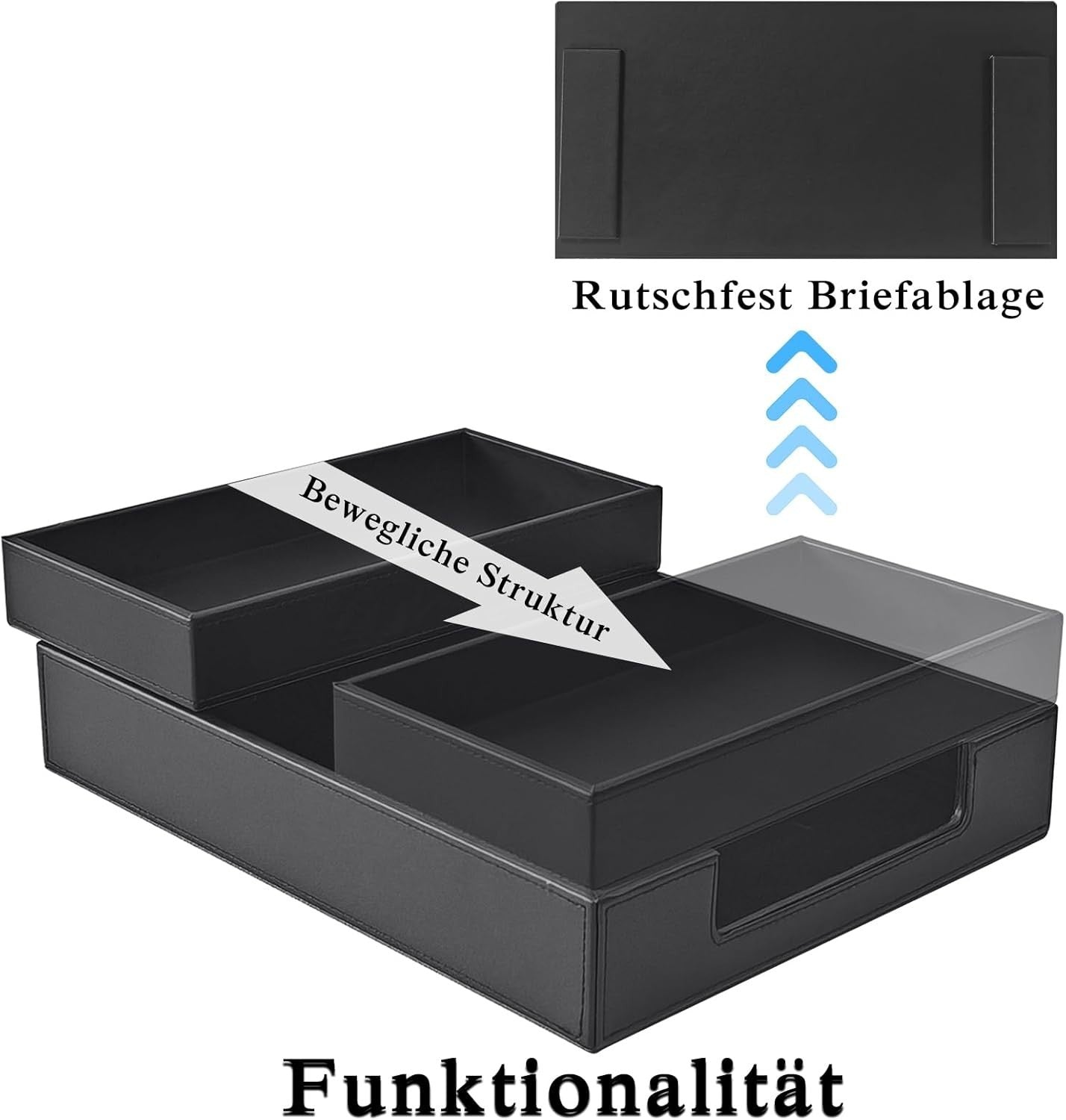 4-Piece Black PU Leather Desk Organiser Set, Pen Holder, Letter Tray