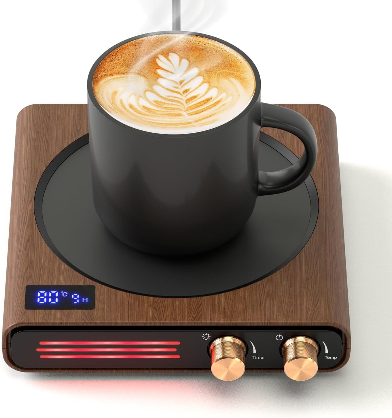 Smart Coffee Mug Warmer – Desk Cup Warmer, Brown/Wood Finish, 50W