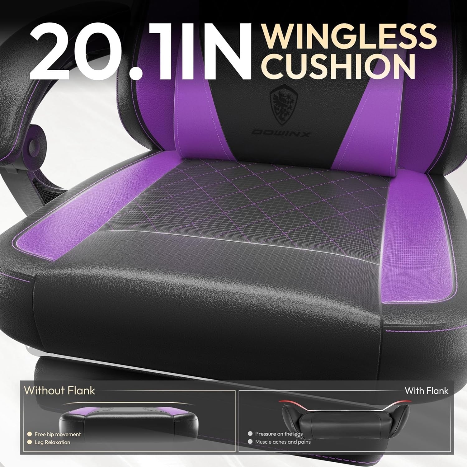 Ergonomic Gaming Chair Recliner w/ Footrest Massage White/Purple