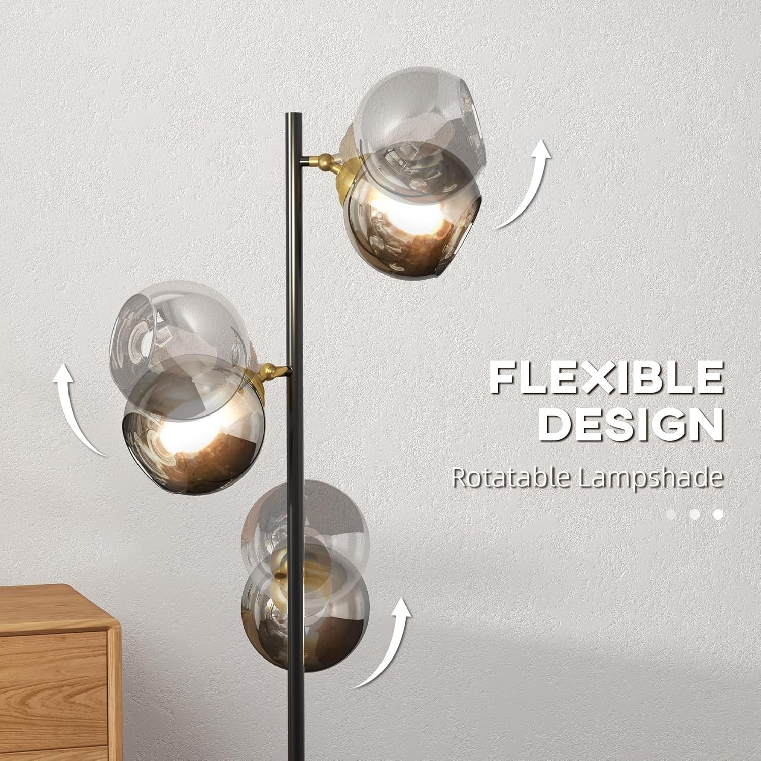 3 Light Floor Lamp Glass Globe Modern Standing Lamp Living Room Bedroom