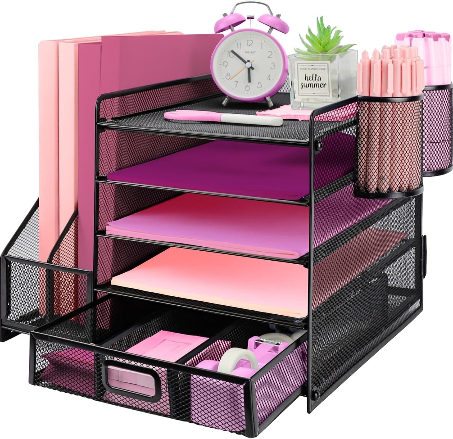5 Tier Desk Organizer File Holder Drawer Mesh Paper Tray Office Black