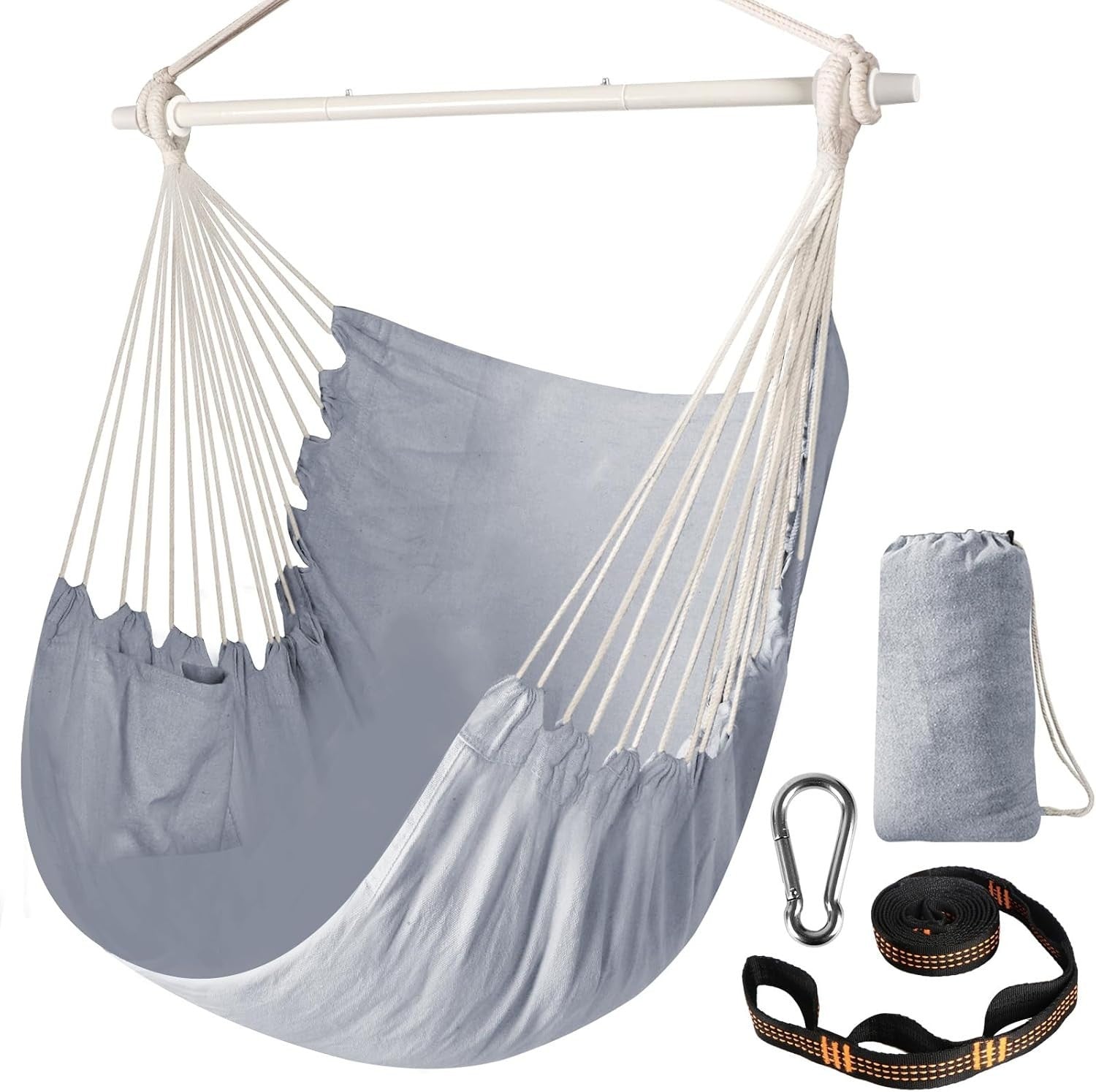 Hammock Chair Swing – Collapsible Cotton Seat, Portable Indoor/Outdoor, 1 Person