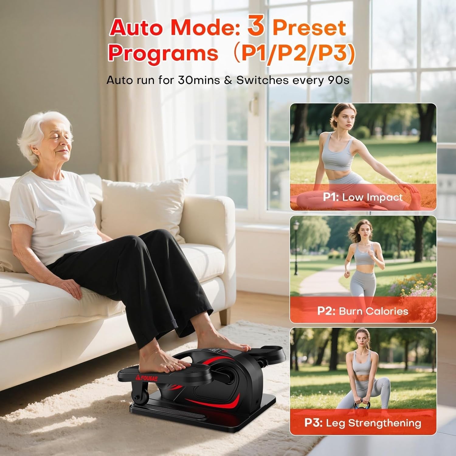Under Desk Elliptical Trainer, 2-in-1 Electric Pedal Exerciser, Low-Impact