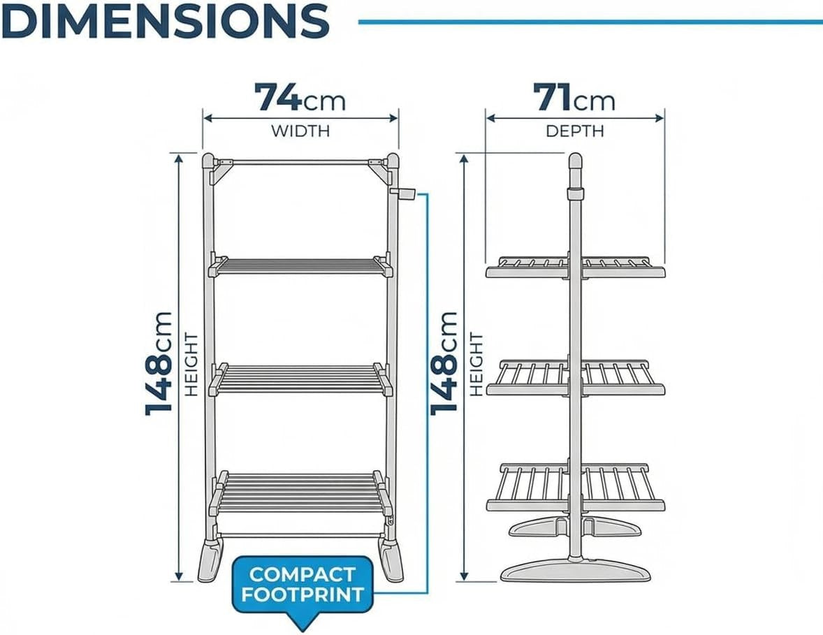 3 Tier Heated Clothes Airer with Cover Foldable Electric Drying Rack 24 Bars