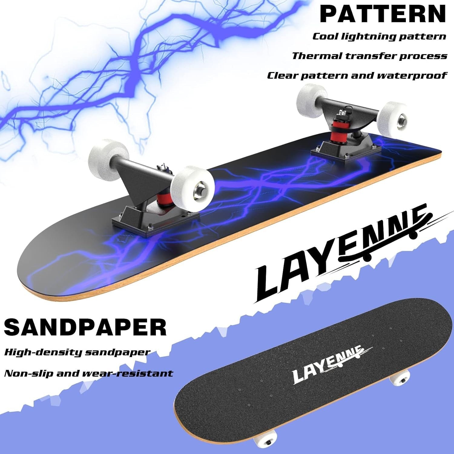 31" Maple Skateboard for Adults & Teens | 7-Layer Deck | ABEC-11 Bearings | Blue