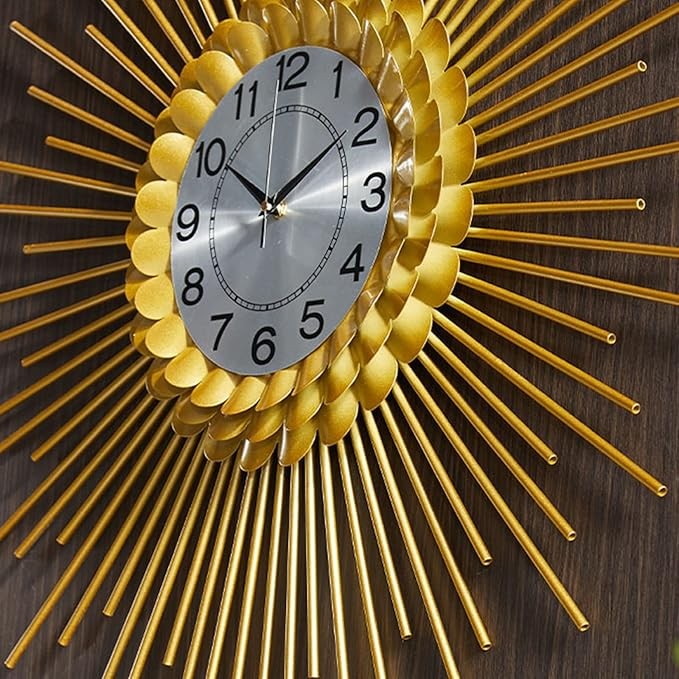 Luxury Sunburst Wall Clock 60cm Modern Metal Gold Silent Large Home Decor