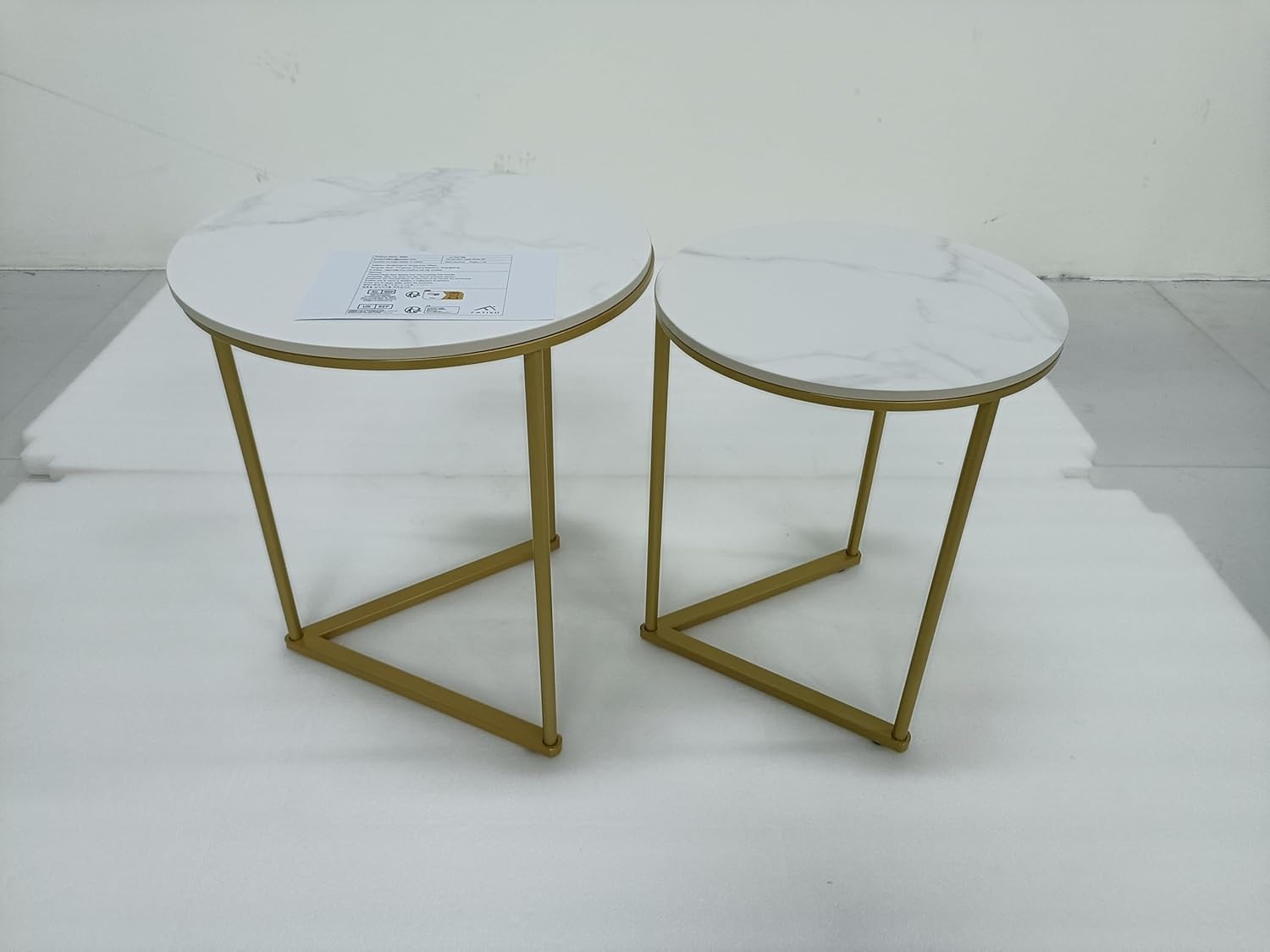 Gold Nesting Side Tables Round Marble Stone Top End Accent Table Set Living Room