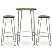 3Pc Bar Table and Stool Set Elm Wood Top Hairpin Legs Industrial Style