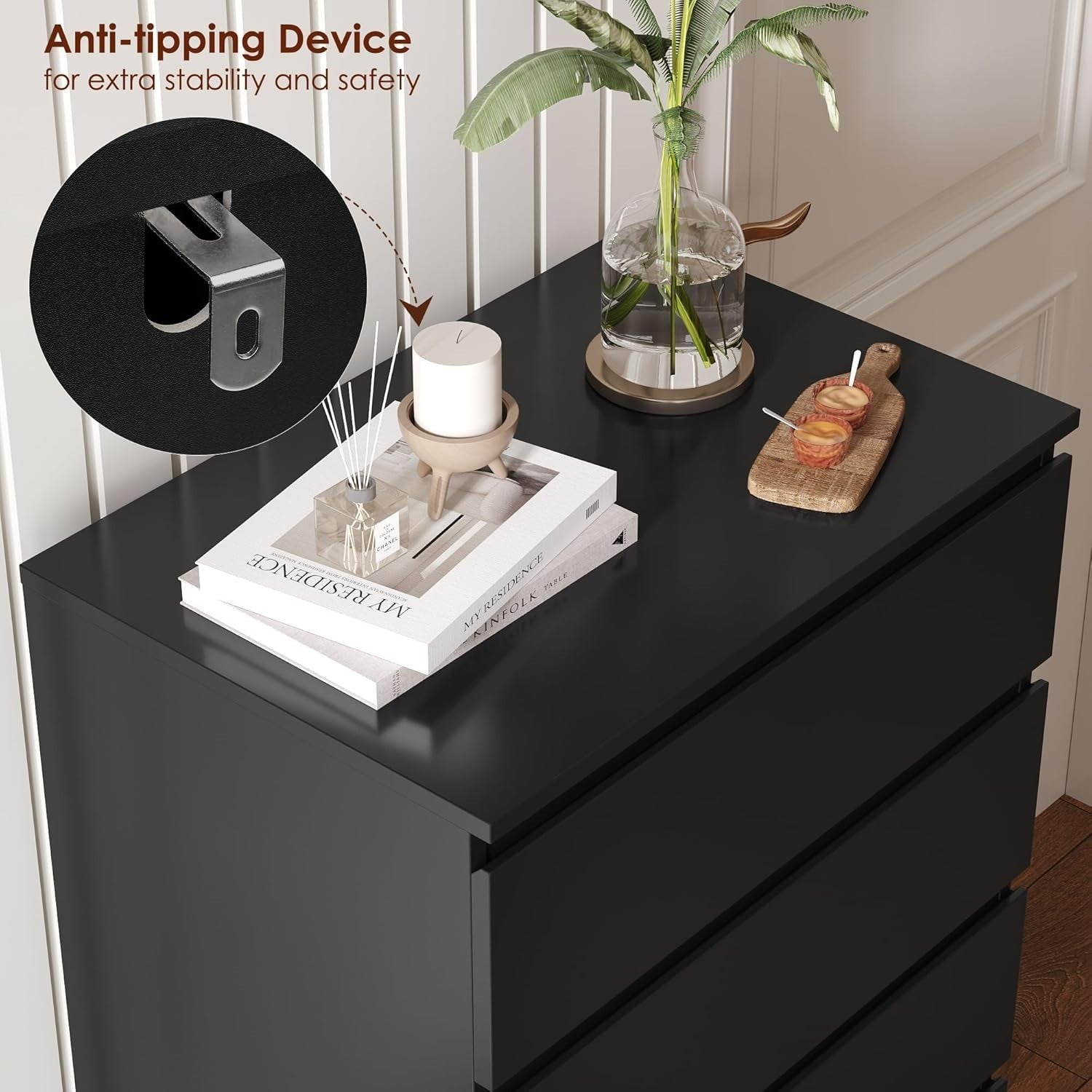 6 Drawer Tall Black Chest Storage Cabinet Bedroom Dresser Organizer Unit