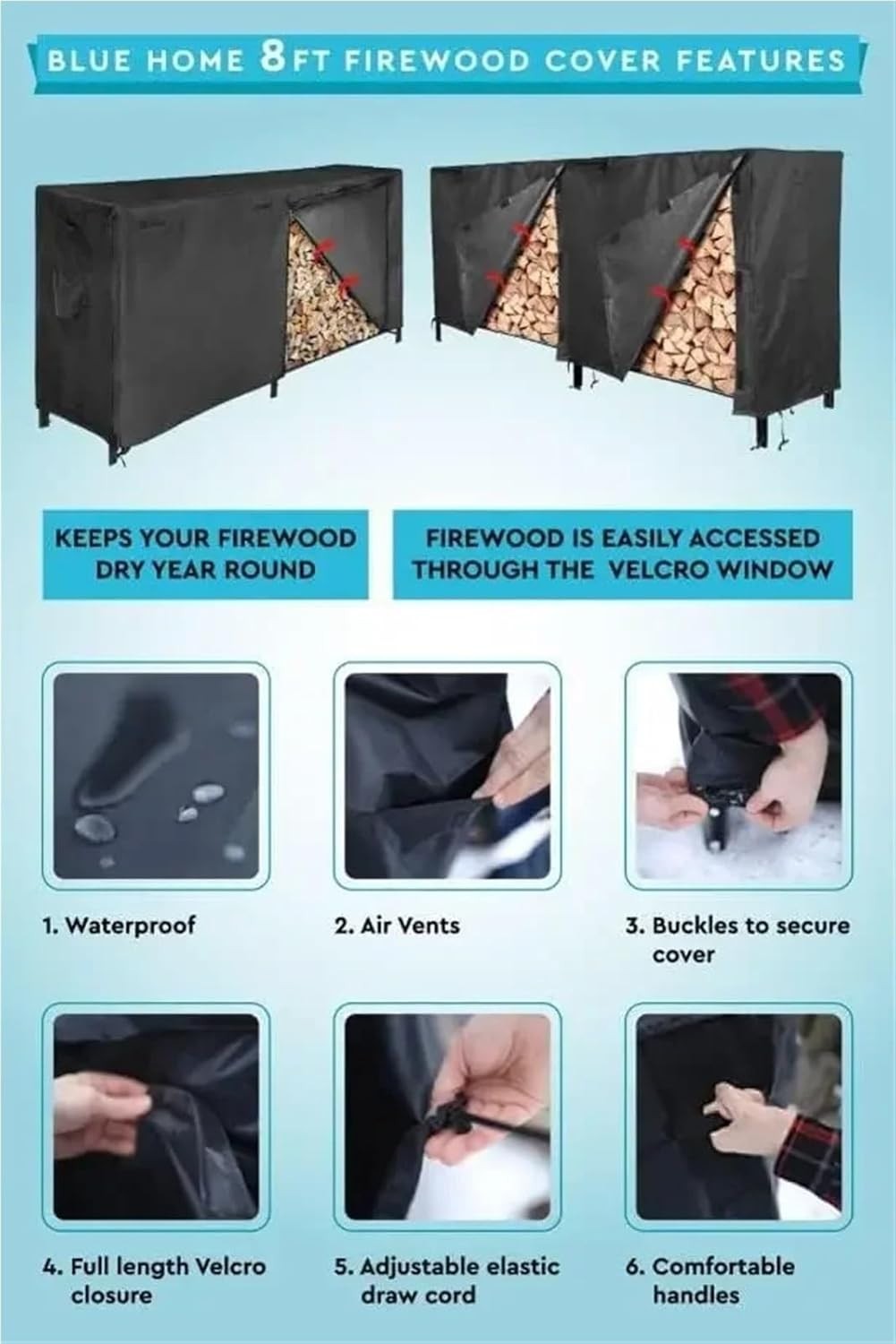 8ft Heavy Duty Log Rack & Cover Set – Waterproof Firewood Holder Outdoor