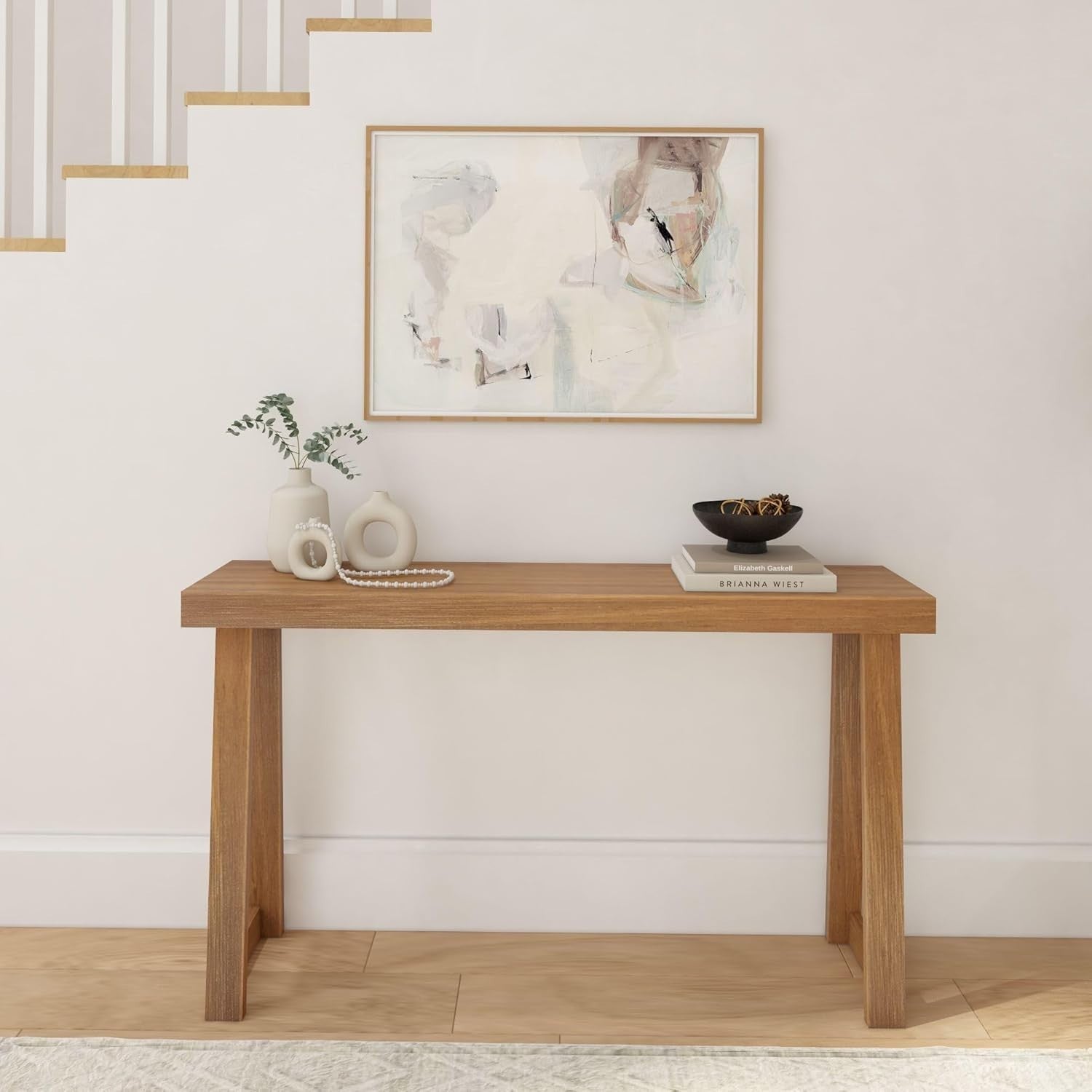 56 Inch Solid Wood Console Table – Slim Entryway Sofa Accent, Pecan