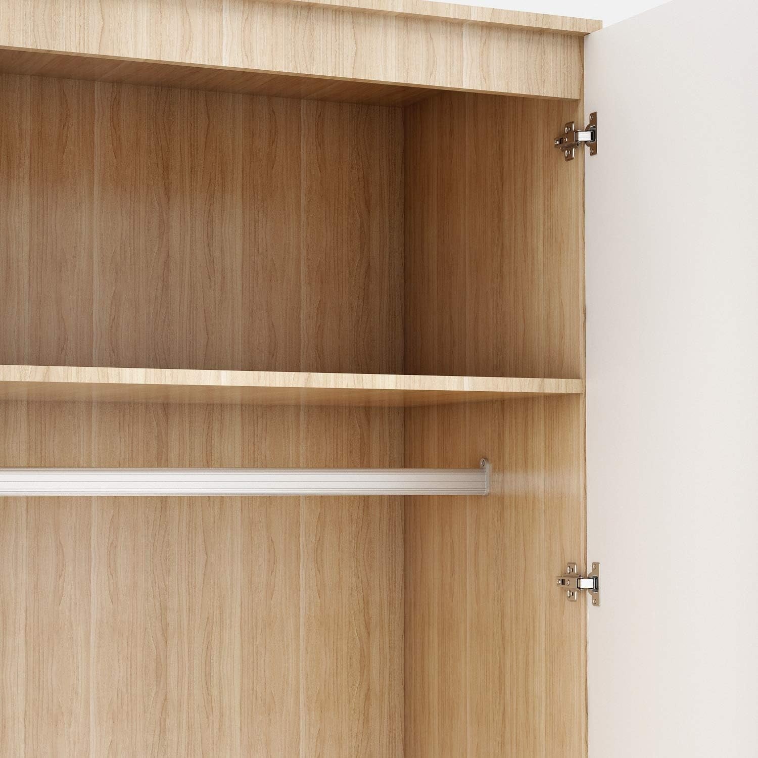 White Oak 2 Door Wardrobe with Full-Length Mirror Soft-Close Metal Handles