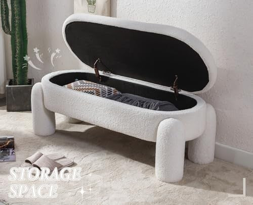 chairus Upholstered Storage Ottoman Faux Fur Window Bench, White