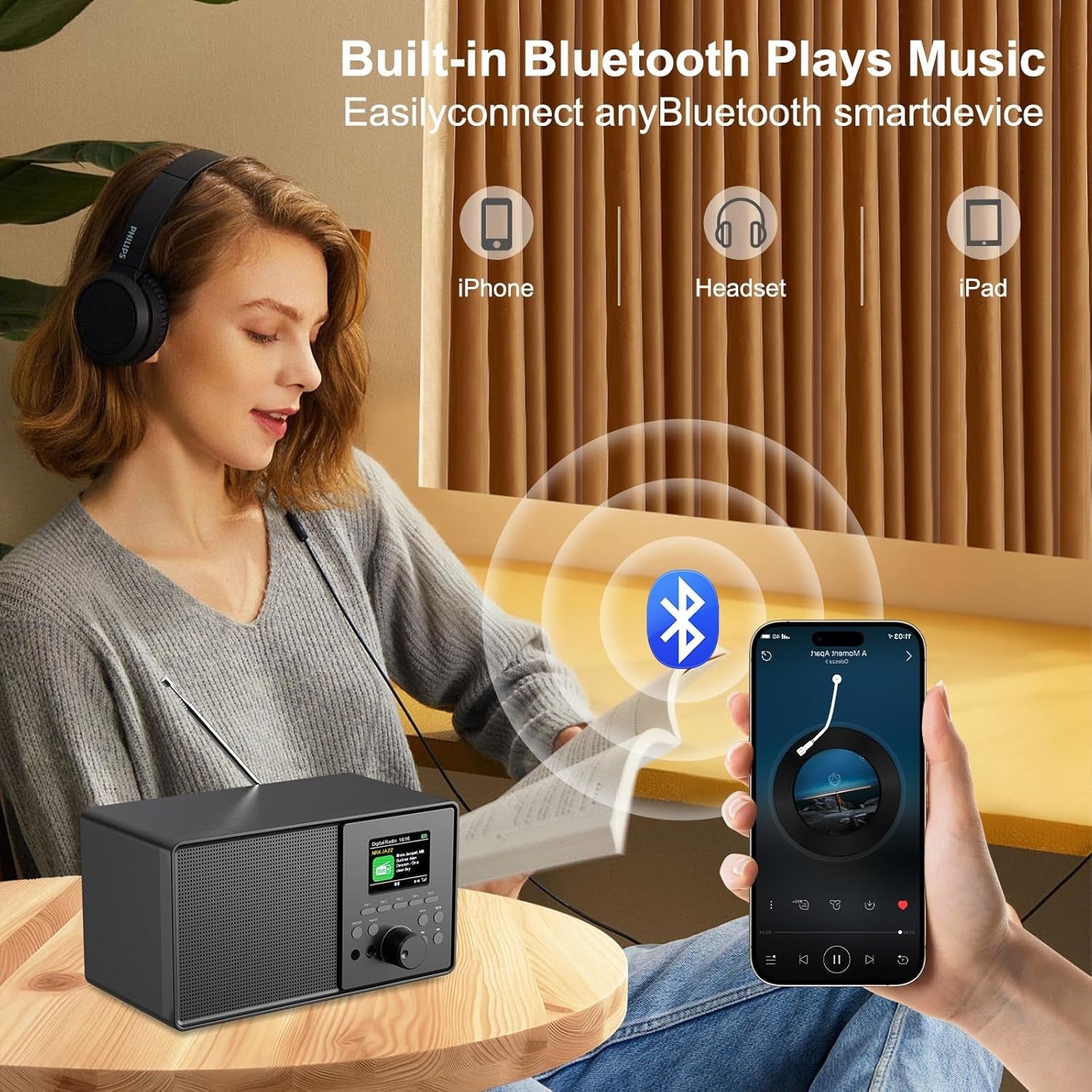 DAB DAB+ FM Digital Radio Bluetooth Alarm Remote 2.4” Color Display Black