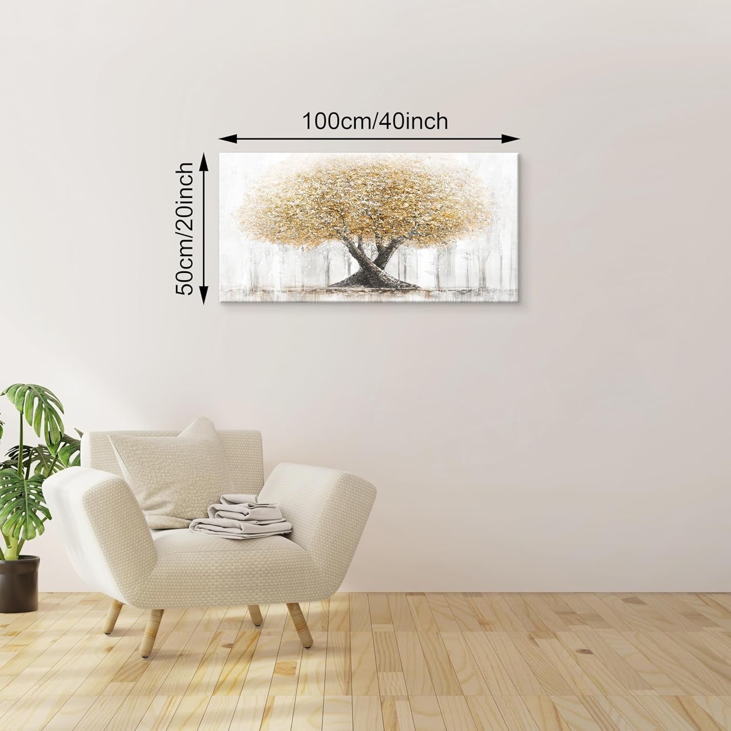 Large Beige Tree Canvas Wall Art 100x50cm Framed