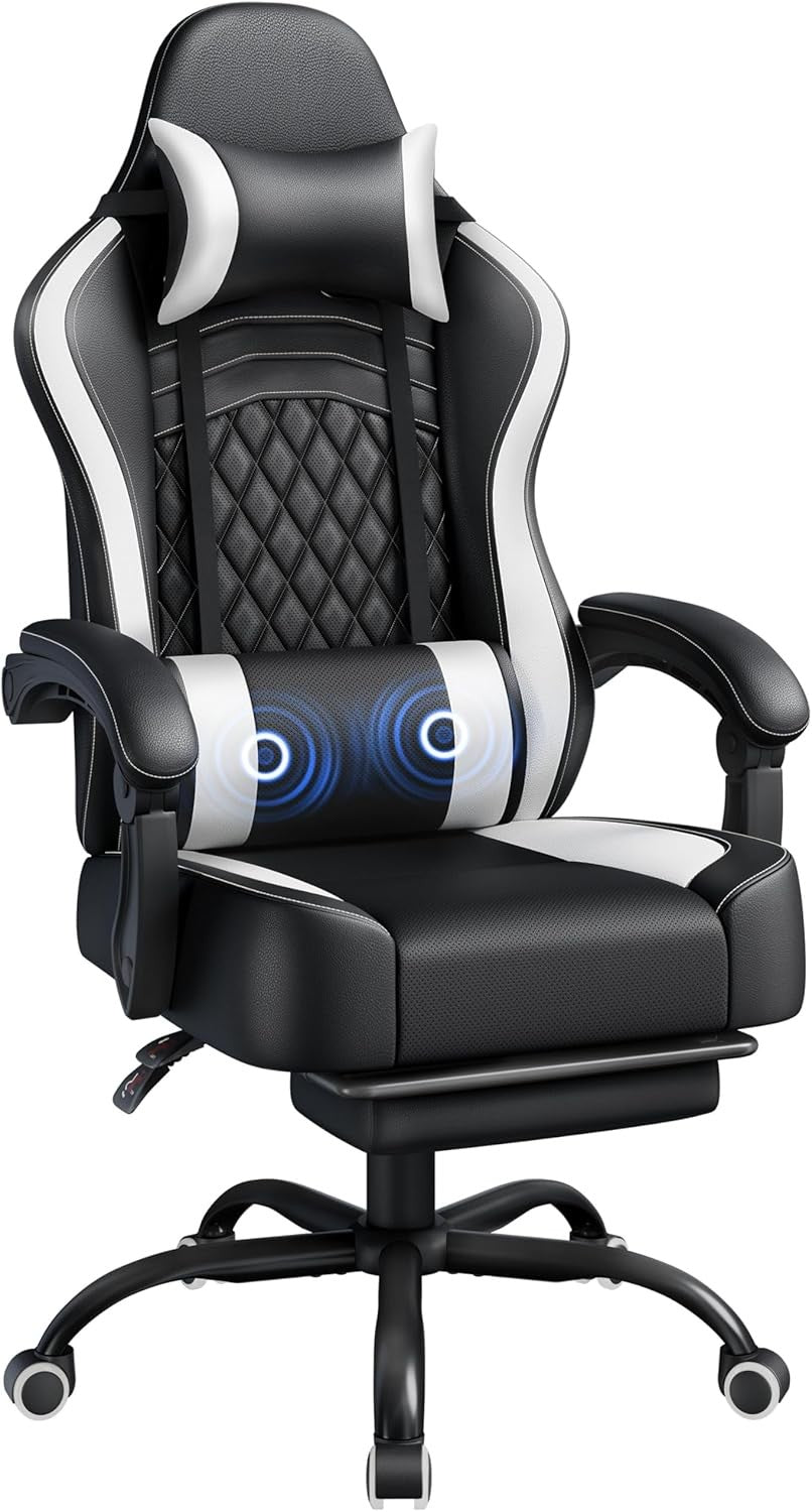 Ergonomic Gaming Chair with Footrest Massage Lumbar Support