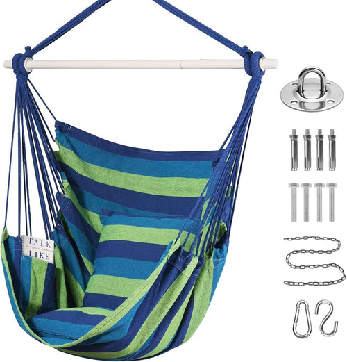 Cotton Hammock Swing Chair with Cushions, Detachable Support Bar, Portable