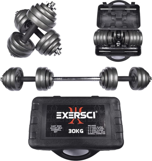 30kg Adjustable Cast Iron Weights Dumbbell Barbell Home Gym Set
