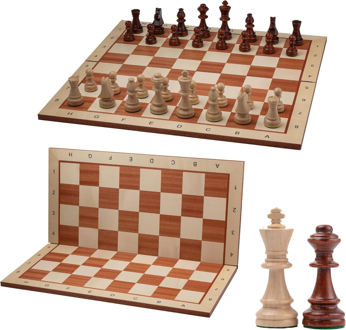 54cm Luxury Wooden Chess Set – Inlaid Sycamore Board & Weighted Pieces