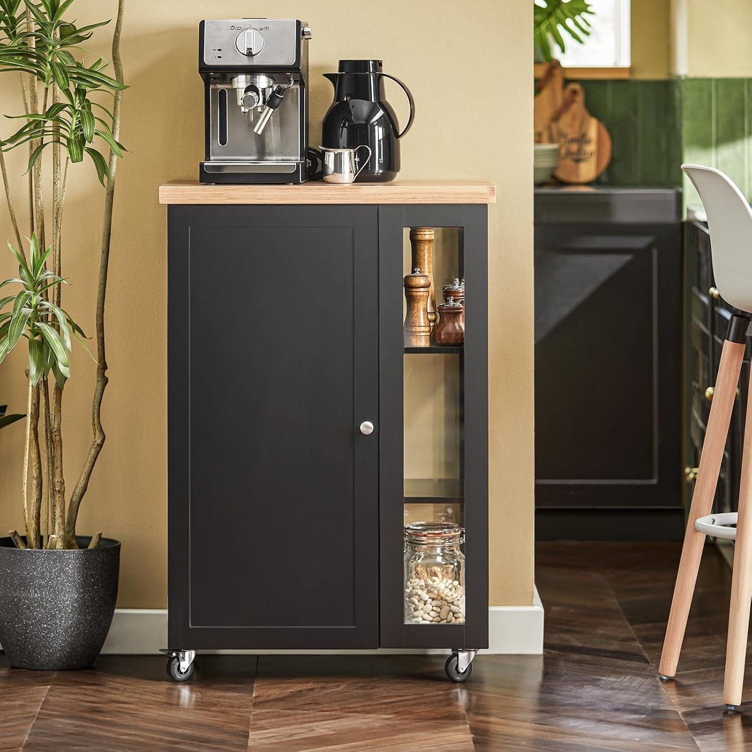 Compact Kitchen Island on Wheels Storage Cabinet Black