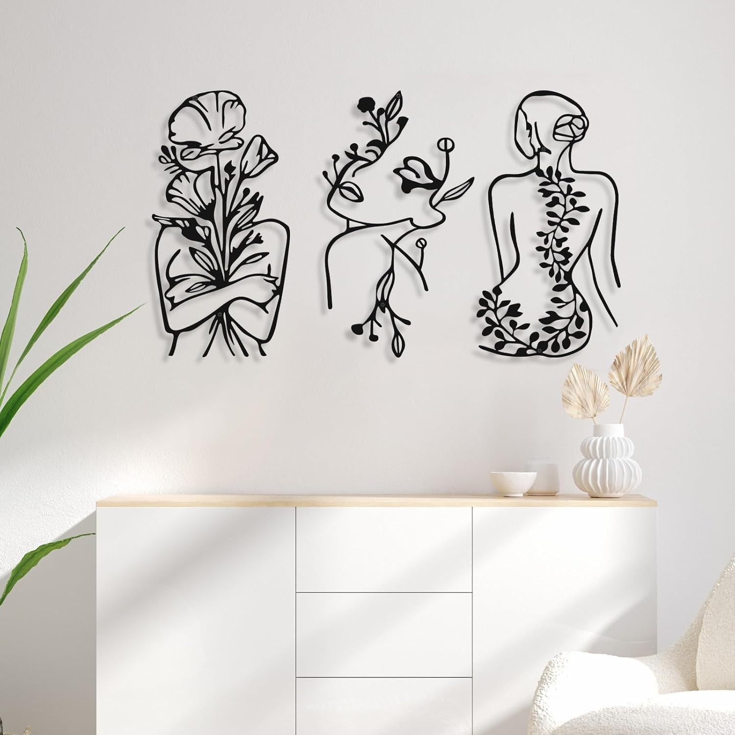 3Pcs Metal Wall Art Minimalist Abstract Woman Plant Decor
