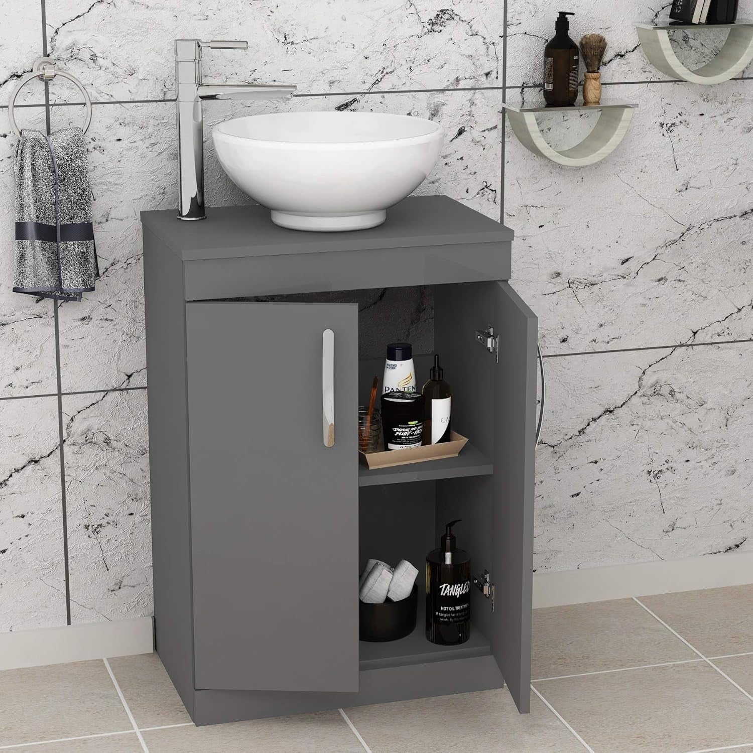 800mm Floor Standing Vanity Unit with Basin 2 Door Indigo Grey Gloss Sink Cabine
