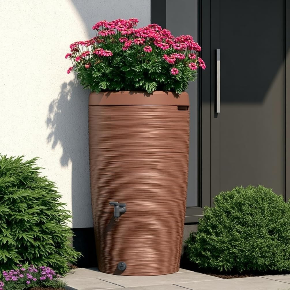 240L Terracotta Rainwater Tank with Planter Top Tap Connector Kit Garden Barrel