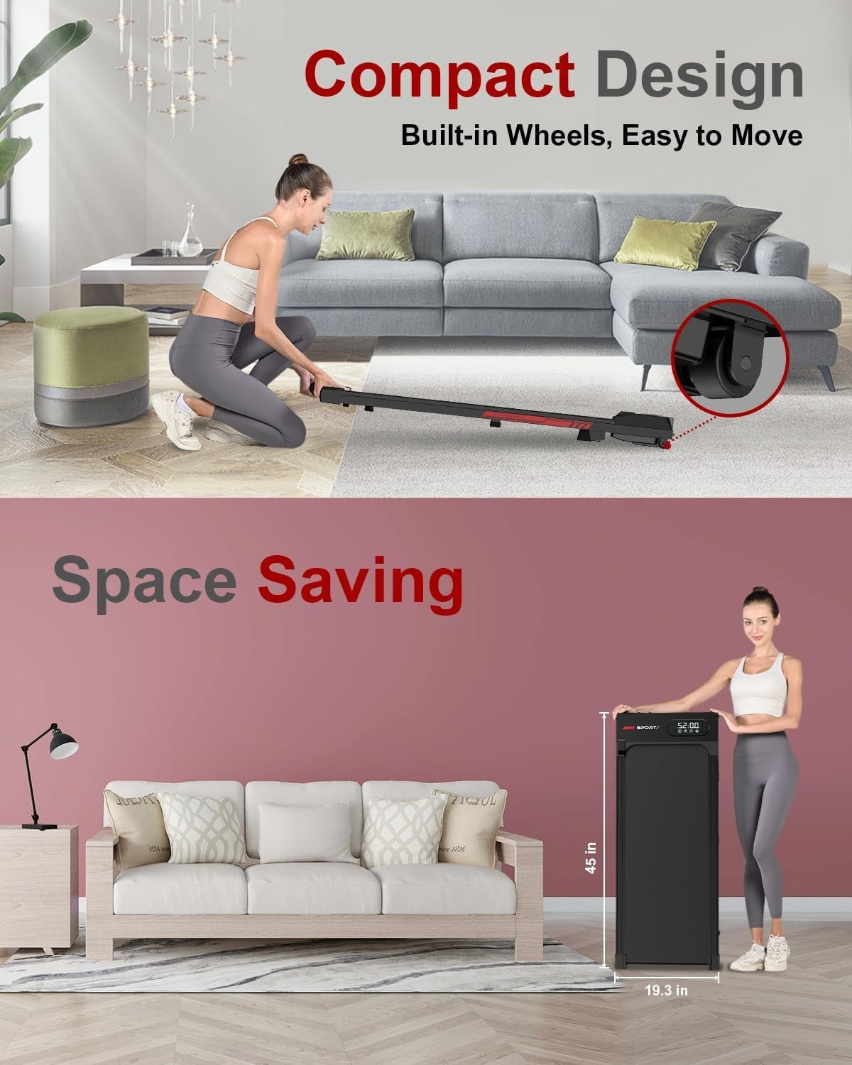 Walking Pad Treadmill Incline Under Desk 8km/h Portable Home.