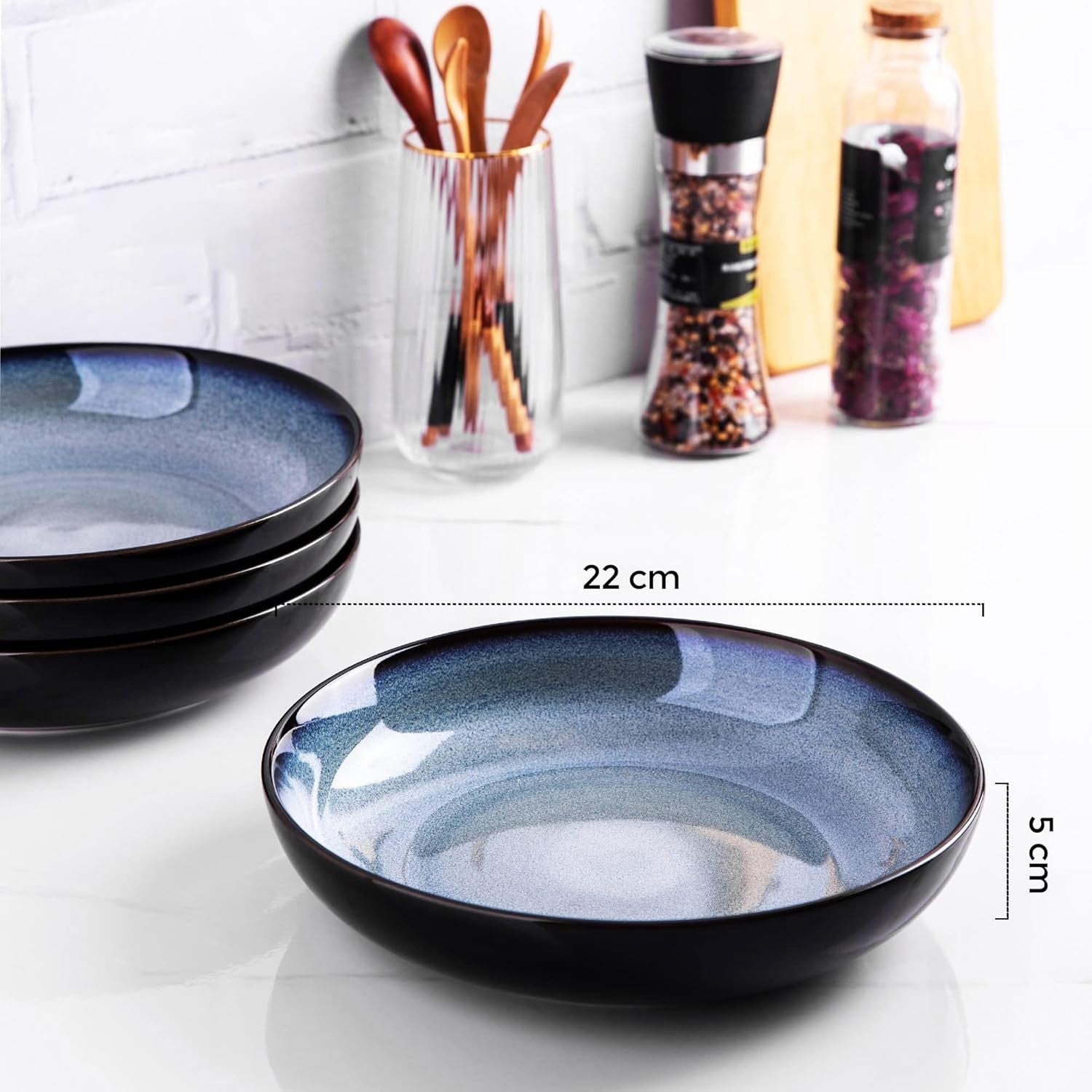 6x Large Pasta Bowls 22cm Scratch Resistant Stoneware Soup Noodle Bowls