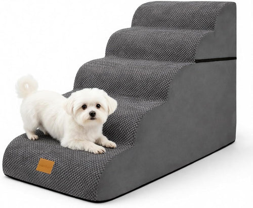 5 Step Dog Stairs for Bed Non Slip Foam Pet Ramp 83x57cm
