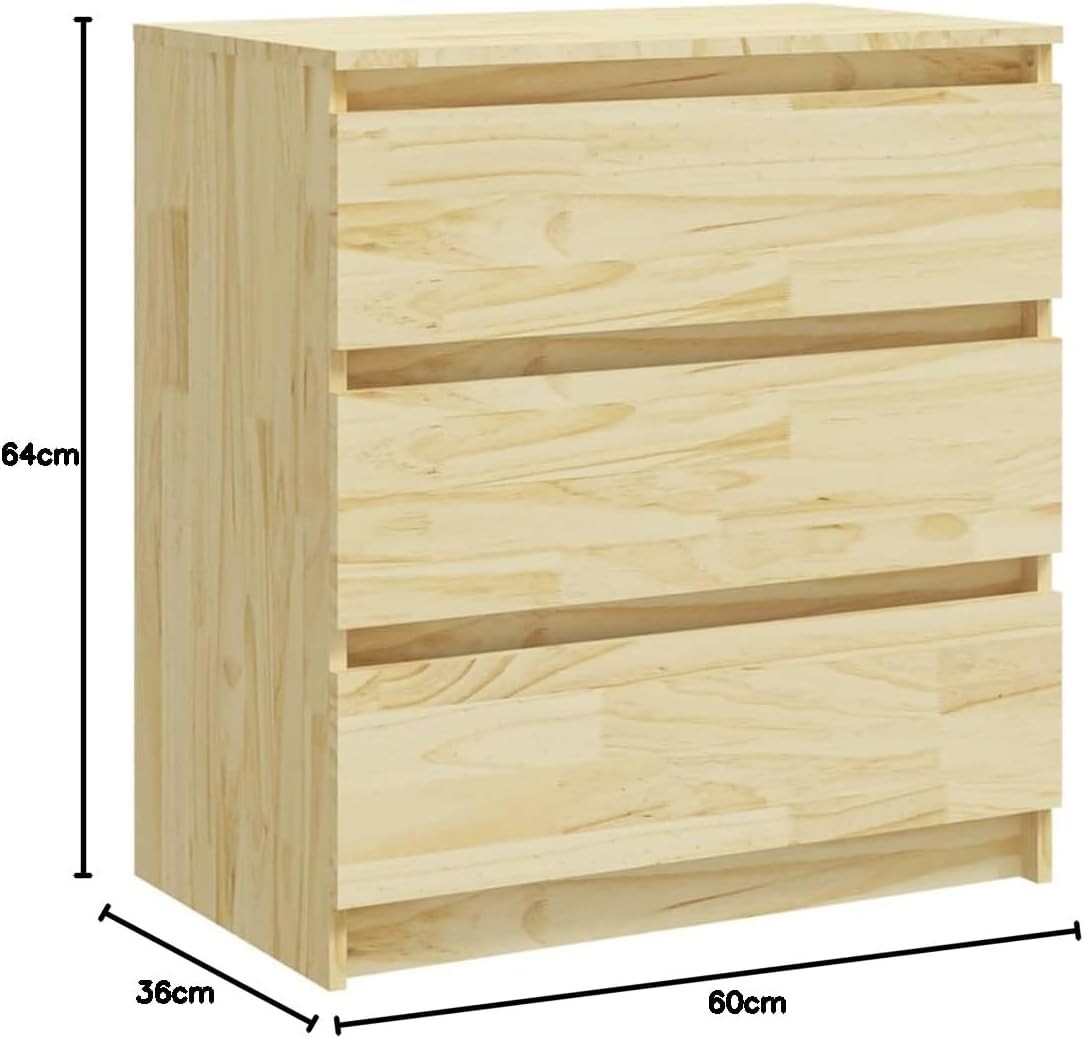Set of 2 Solid Pine Bedside Tables with 3 Drawers | Natural Wood Nightstands
