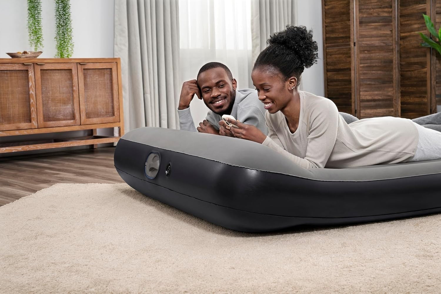 Queen Air Mattress 80"x60"x12" with Built-In USB Pump & Flock Top